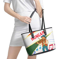 Hungary Leather Tote Bag with Folk Musician Illustration Design and Traditional Floral - Wonder Print Shop