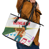 Hungary Leather Tote Bag with Folk Musician Illustration Design and Traditional Floral - Wonder Print Shop