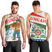 Hungary Men Tank Top with Folk Musician Illustration Design and Traditional Floral - Wonder Print Shop