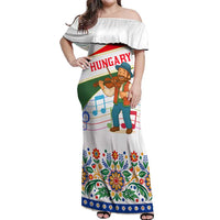Hungary Off Shoulder Maxi Dress with Folk Musician Illustration Design and Traditional Floral - Wonder Print Shop