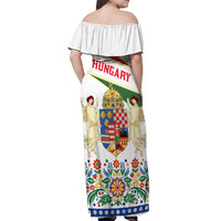 Hungary Off Shoulder Maxi Dress with Folk Musician Illustration Design and Traditional Floral - Wonder Print Shop