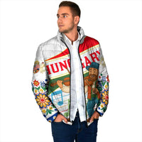 Hungary Padded Jacket with Folk Musician Illustration Design and Traditional Floral - Wonder Print Shop