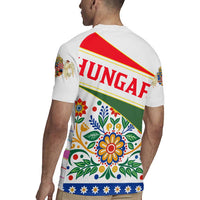 Hungary Rugby Jersey with Folk Musician Illustration Design and Traditional Floral - Wonder Print Shop