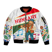 Hungary Sleeve Zip Bomber Jacket with Folk Musician Illustration Design and Traditional Floral - Wonder Print Shop