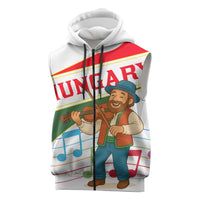 Hungary Sleeveless Zip Hoodie with Folk Musician Illustration Design and Traditional Floral - Wonder Print Shop