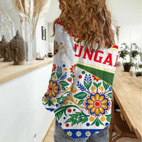 Hungary Women Casual Shirt with Folk Musician Illustration Design and Traditional Floral - Wonder Print Shop