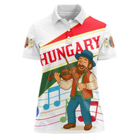 Hungary Women Polo Shirt with Folk Musician Illustration Design and Traditional Floral - Wonder Print Shop