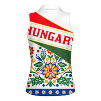 Hungary Women Sleeveless Polo Shirt with Folk Musician Illustration Design and Traditional Floral - Wonder Print Shop