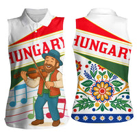 Hungary Women Sleeveless Polo Shirt with Folk Musician Illustration Design and Traditional Floral - Wonder Print Shop