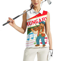 Hungary Women Sleeveless Polo Shirt with Folk Musician Illustration Design and Traditional Floral - Wonder Print Shop