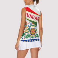 Hungary Women Sleeveless Polo Shirt with Folk Musician Illustration Design and Traditional Floral - Wonder Print Shop