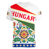 Hungary Women V-Neck T-Shirt with Folk Musician Illustration Design and Traditional Floral - Wonder Print Shop