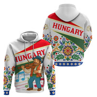 Hungary Zip Hoodie with Folk Musician Illustration Design and Traditional Floral - Wonder Print Shop