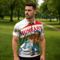 Hungary Zipper Polo Shirt with Folk Musician Illustration Design and Traditional Floral - Wonder Print Shop