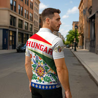 Hungary Zipper Polo Shirt with Folk Musician Illustration Design and Traditional Floral - Wonder Print Shop
