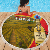 Hungary Beach Blanket with Tokaj Vineyard Illustration Design and Grape Wine - Wonder Print Shop