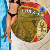 Hungary Beach Blanket with Tokaj Vineyard Illustration Design and Grape Wine - Wonder Print Shop