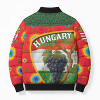 Hungary Bomber Puffer Jacket with Tokaj Vineyard Illustration Design and Grape Wine - Wonder Print Shop