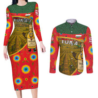 Hungary Couples Matching Long Sleeve Bodycon Dress and Long Sleeve Button Shirt with Tokaj Vineyard Illustration Design and Grape Wine - Wonder Print Shop