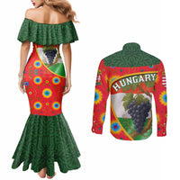 Hungary Couples Matching Mermaid Dress and Long Sleeve Button Shirt with Tokaj Vineyard Illustration Design and Grape Wine - Wonder Print Shop