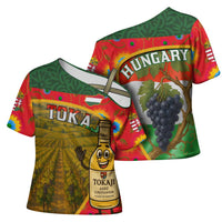 Hungary Cross Shoulder Shirt with Tokaj Vineyard Illustration Design and Grape Wine - Wonder Print Shop