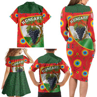 Hungary Family Matching Long Sleeve Bodycon Dress and Hawaiian Shirt with Tokaj Vineyard Illustration Design and Grape Wine - Wonder Print Shop