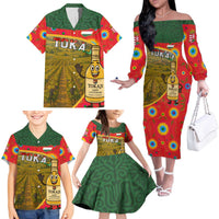Hungary Family Matching Off The Shoulder Long Sleeve Dress and Hawaiian Shirt with Tokaj Vineyard Illustration Design and Grape Wine - Wonder Print Shop
