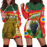 Hungary Hoodie Dress with Tokaj Vineyard Illustration Design and Grape Wine - Wonder Print Shop