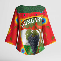 Hungary Kimono Sleeve Blouse with Tokaj Vineyard Illustration Design and Grape Wine - Wonder Print Shop
