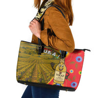 Hungary Leather Tote Bag with Tokaj Vineyard Illustration Design and Grape Wine - Wonder Print Shop