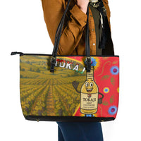 Hungary Leather Tote Bag with Tokaj Vineyard Illustration Design and Grape Wine - Wonder Print Shop
