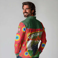 Hungary Long Sleeve Polo Shirt with Tokaj Vineyard Illustration Design and Grape Wine - Wonder Print Shop