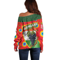 Hungary Off Shoulder Sweater with Tokaj Vineyard Illustration Design and Grape Wine - Wonder Print Shop