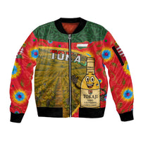 Hungary Sleeve Zip Bomber Jacket with Tokaj Vineyard Illustration Design and Grape Wine - Wonder Print Shop