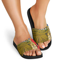 Hungary Slide Sandals with Tokaj Vineyard Illustration Design and Grape Wine - Wonder Print Shop