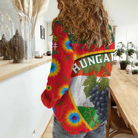 Hungary Women Casual Shirt with Tokaj Vineyard Illustration Design and Grape Wine - Wonder Print Shop