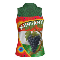 Hungary Women Sleeveless Polo Shirt with Tokaj Vineyard Illustration Design and Grape Wine - Wonder Print Shop