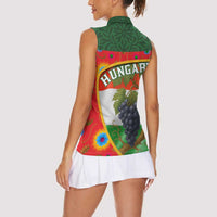 Hungary Women Sleeveless Polo Shirt with Tokaj Vineyard Illustration Design and Grape Wine - Wonder Print Shop