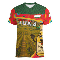 Hungary Women V-Neck T-Shirt with Tokaj Vineyard Illustration Design and Grape Wine - Wonder Print Shop