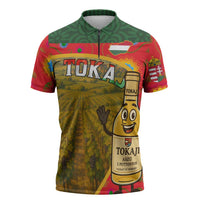Hungary Zipper Polo Shirt with Tokaj Vineyard Illustration Design and Grape Wine - Wonder Print Shop