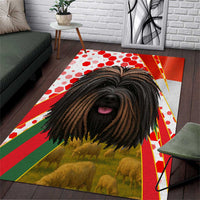 Hungary Area Rug with Puli Dog Illustration Design and Red Green Hexagon - Wonder Print Shop