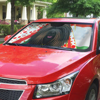 Hungary Auto Sun Shade with Puli Dog Illustration Design and Red Green Hexagon - Wonder Print Shop