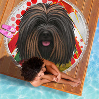 Hungary Beach Blanket with Puli Dog Illustration Design and Red Green Hexagon - Wonder Print Shop