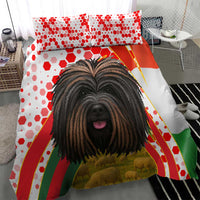Hungary Bedding Set with Puli Dog Illustration Design and Red Green Hexagon - Wonder Print Shop