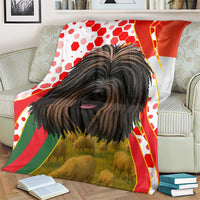 Hungary Blanket with Puli Dog Illustration Design and Red Green Hexagon - Wonder Print Shop