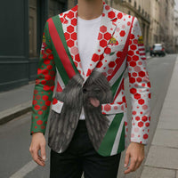 Hungary Blazer with Puli Dog Illustration Design and Red Green Hexagon - Wonder Print Shop