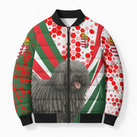 Hungary Bomber Puffer Jacket with Puli Dog Illustration Design and Red Green Hexagon - Wonder Print Shop
