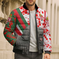 Hungary Bomber Puffer Jacket with Puli Dog Illustration Design and Red Green Hexagon - Wonder Print Shop