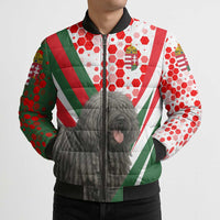 Hungary Bomber Puffer Jacket with Puli Dog Illustration Design and Red Green Hexagon - Wonder Print Shop