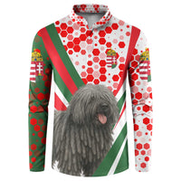 Hungary Button Sweatshirt with Puli Dog Illustration Design and Red Green Hexagon - Wonder Print Shop
